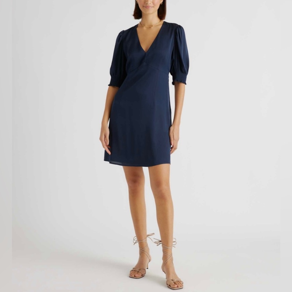Quince Deep Blue Puff Sleeve Mini Dress